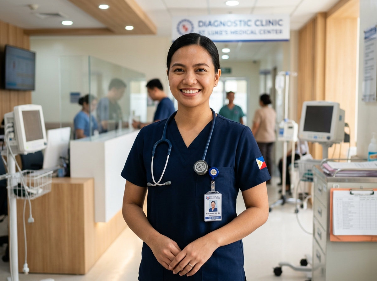 Filipino Nurse in modern Philippine diagnostic clinic
